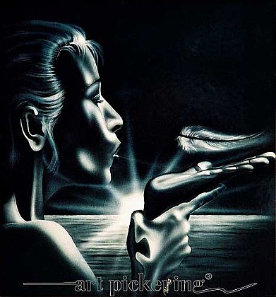 Bild 302 feather: Feb.1988 Bild-Format: 60 x 70 cm Airbrush auf Cromolux Bild-Rahmen: 70 x 100 cm mit Passepartout und Stahlrahmen Dieses Bild wurde für den Autostyling-Bereich gefertigt (Burg Design