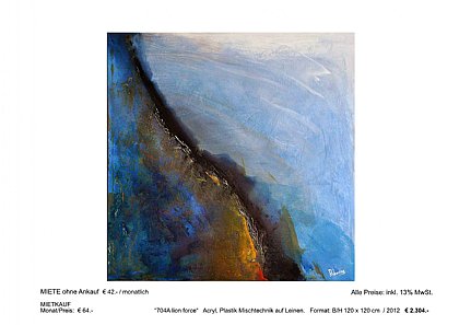MIETBILDER “704A lion force“ Acryl, Plastik Mischtechnik auf Leinen. Format: B/H 120 x 120 cm / 2012 € 2.304.-