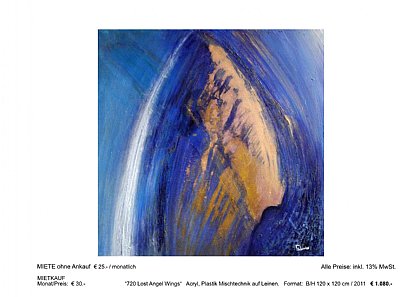 MIETBILDER “720 Lost Angel Wings“ Acryl, Plastik Mischtechnik auf Leinen. Format: B/H 120 x 120 cm / 2011 € 1.080.-