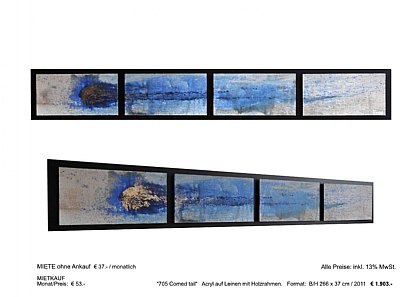 MIETBILDER “705 Comed tail“ Acryl auf Leinen mit Holzrahmen. Format: B/H 266 x 37 cm / 2011 € 1.903.-